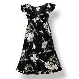 Evan Picone‎ Vintage Floral Maxi Dress Size 8 Black Multicolor Boho Whimsical